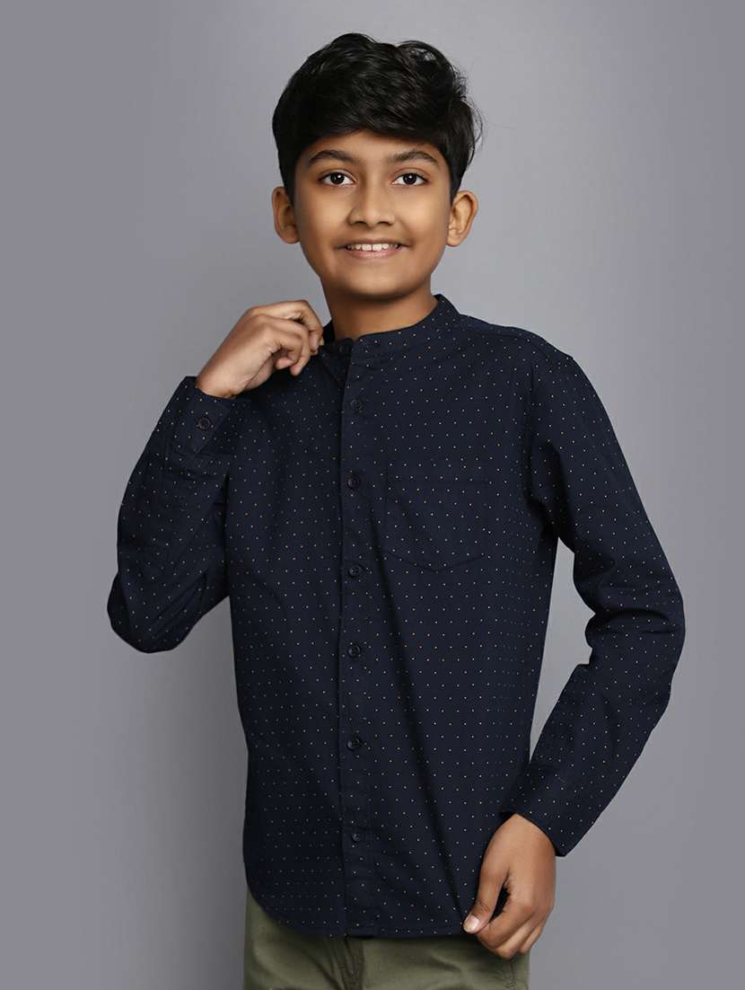 boys navy blue printed cotton shirt - 20595430 -  Standard Image - 1