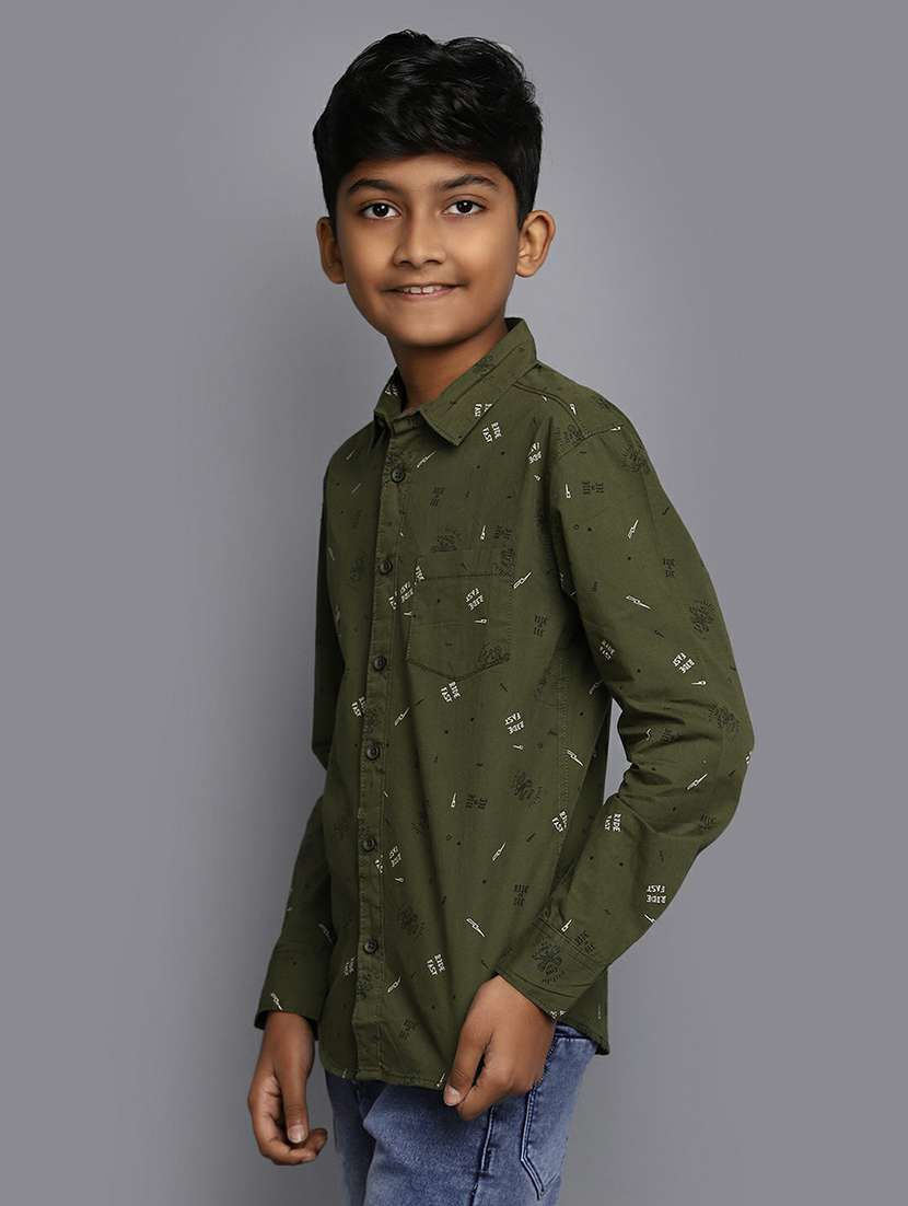 boys olive printed shirt - 20595431 -  Standard Image - 1