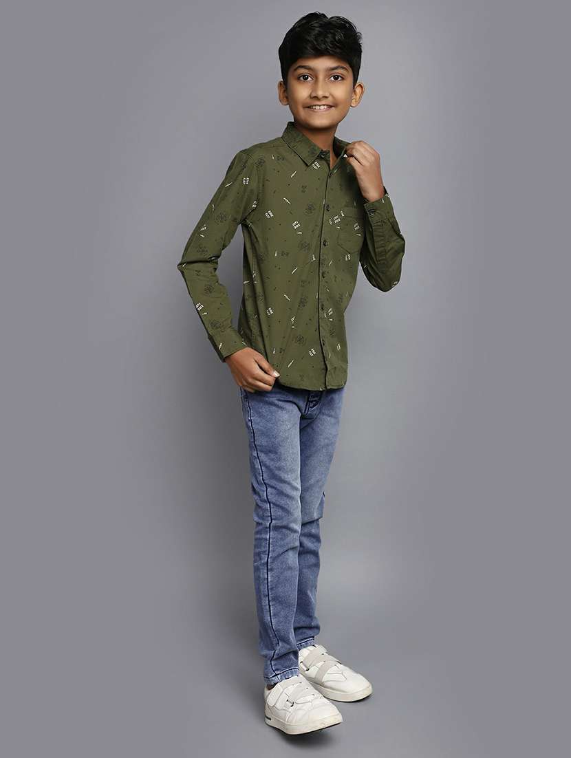 boys olive printed shirt - 20595431 -  Standard Image - 4