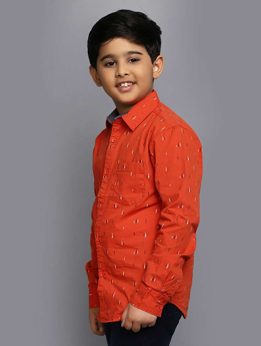 boys orange printed full sleeve shirt - 20595434 -  Standard Image - 1