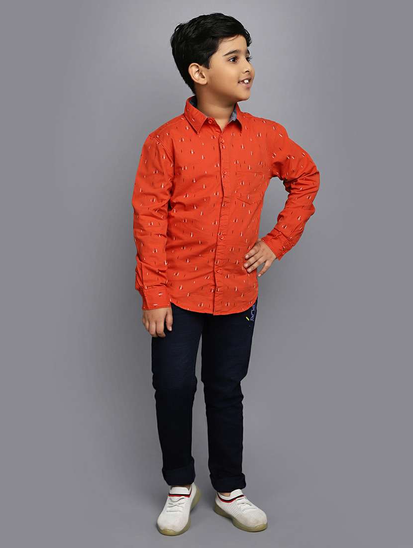 boys orange printed full sleeve shirt - 20595434 -  Standard Image - 4