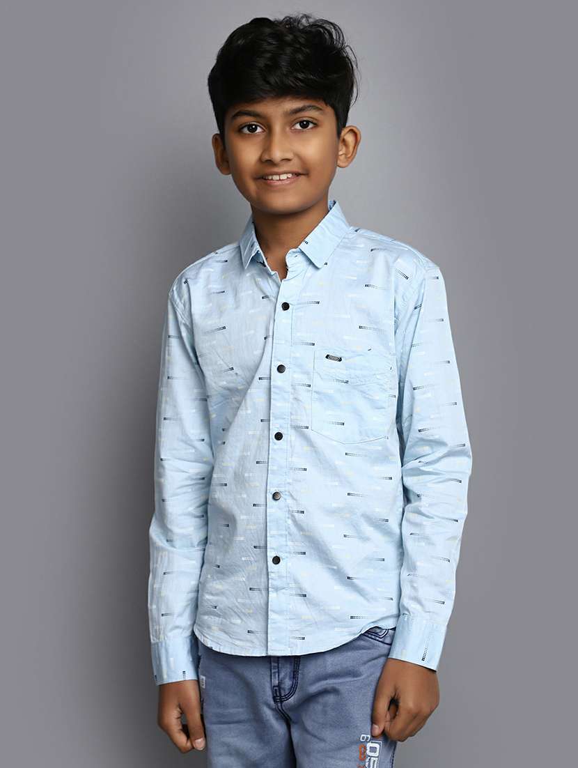 boys purist blue printed cotton shirt