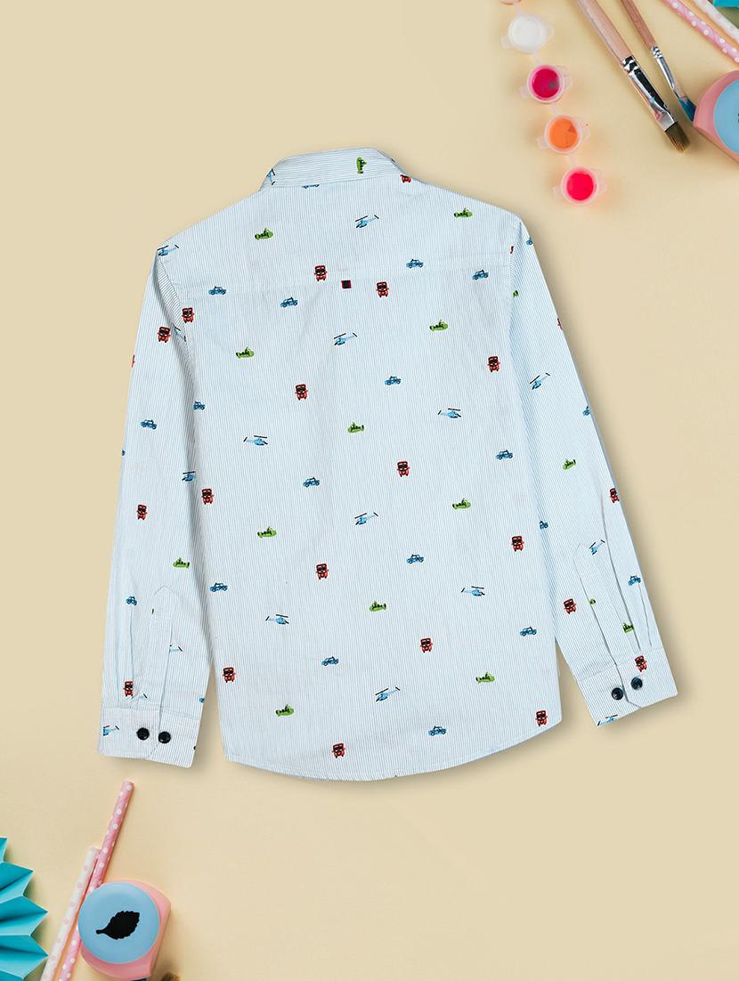 light blue & white printed cotton shirt - 20595456 - Standard Image - 1