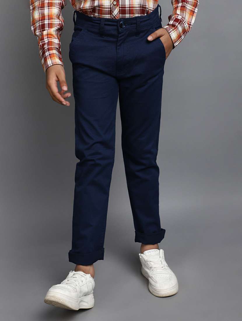boys blue solid regular chinos