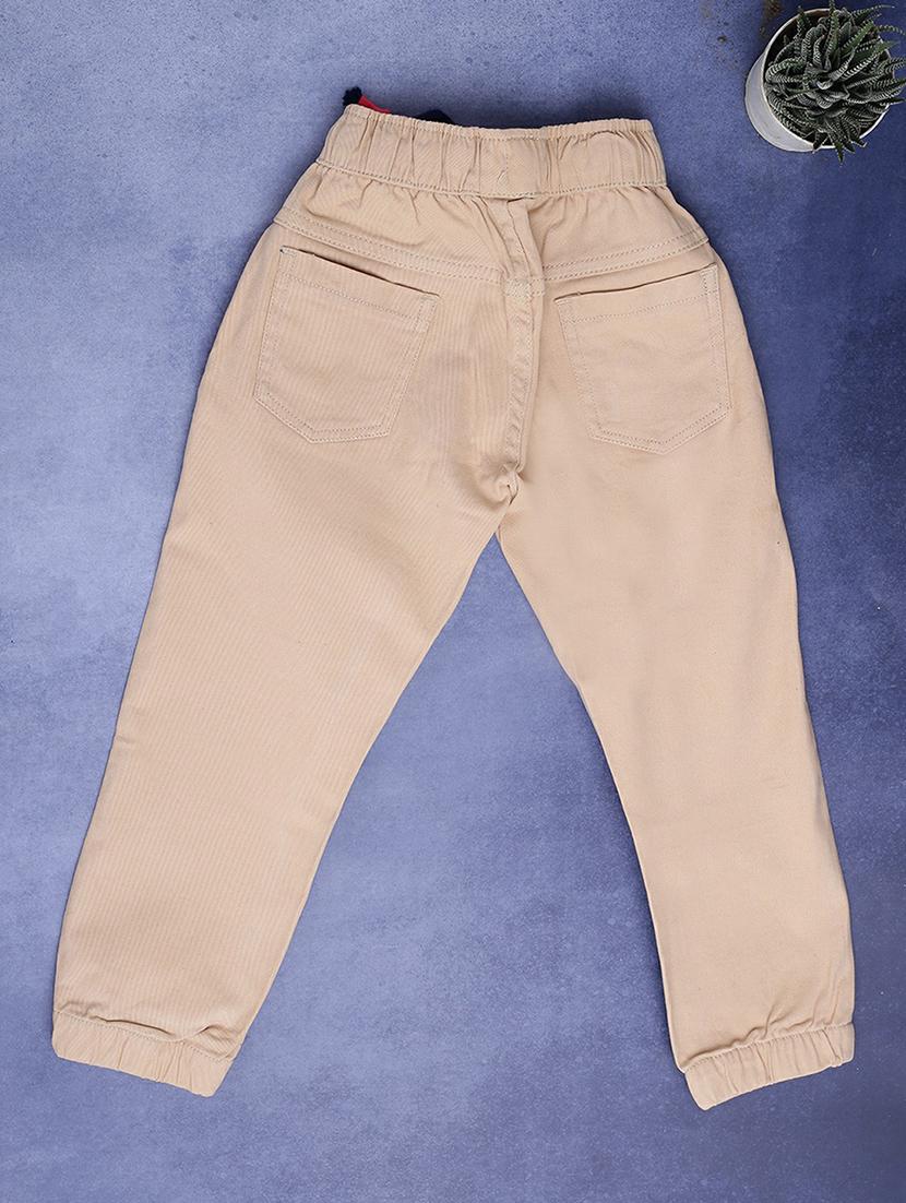 solid beige cotton casual joggers - 20595502 -  Standard Image - 1