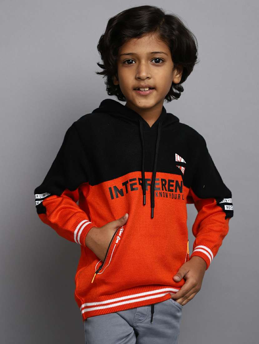 boys orange & black hooded sweater - 20595693 -  Standard Image - 1
