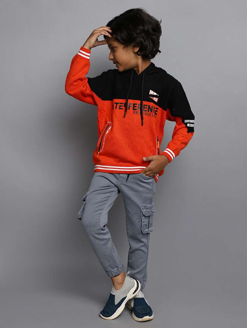 boys orange & black hooded sweater - 20595693 -  Standard Image - 4