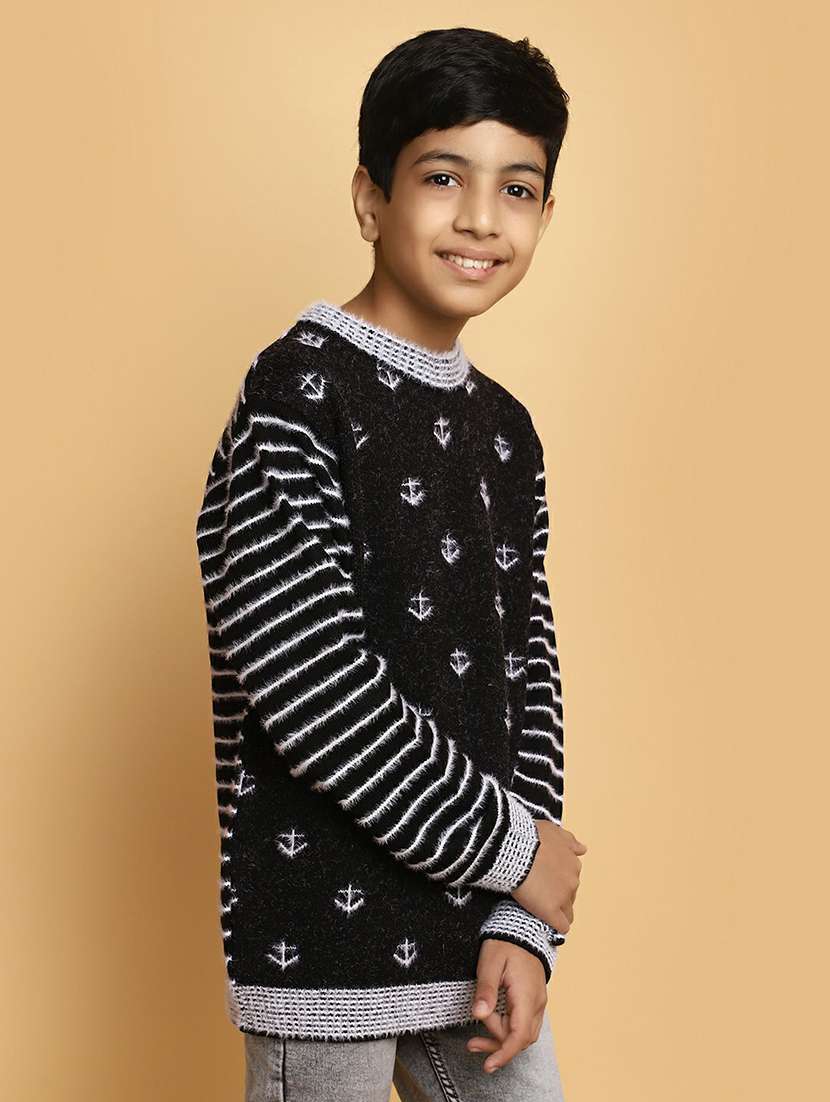 boys black & white self design sweater - 20595705 -  Standard Image - 1