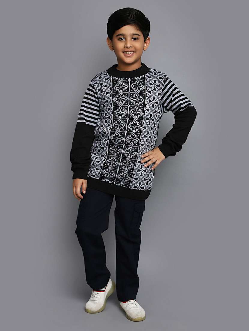 boys black printed round neck sweater - 20595734 -  Standard Image - 4