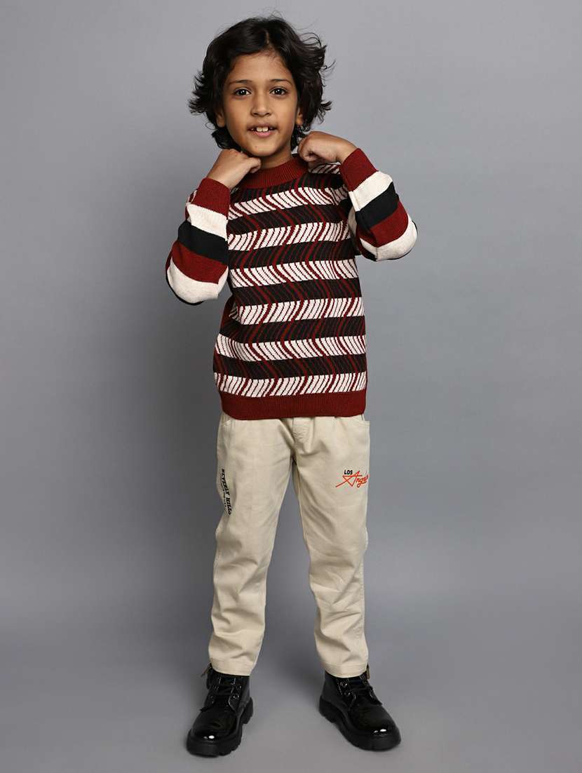 boys maroon striped full sleeve sweater - 20595737 -  Standard Image - 4