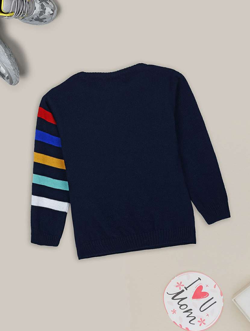 boys navy blue printed full sleeve sweater - 20595742 -  Standard Image - 1