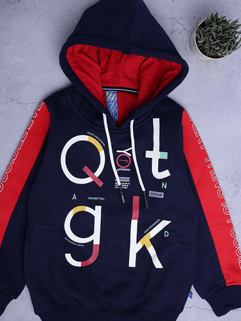 red & navy printed hooded sweatshirt - 20595789 - Standard Image - 1