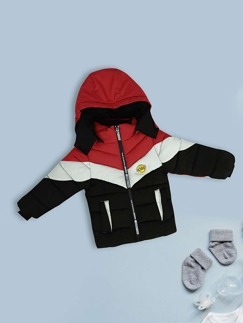 boys color blocked quilted hooded jacket