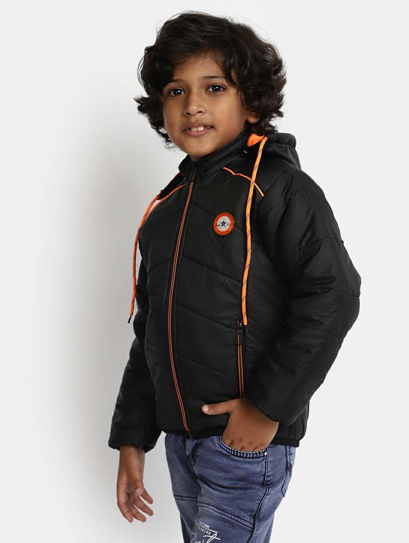 boys black hooded quilted jacket - 20595890 -  Standard Image - 1