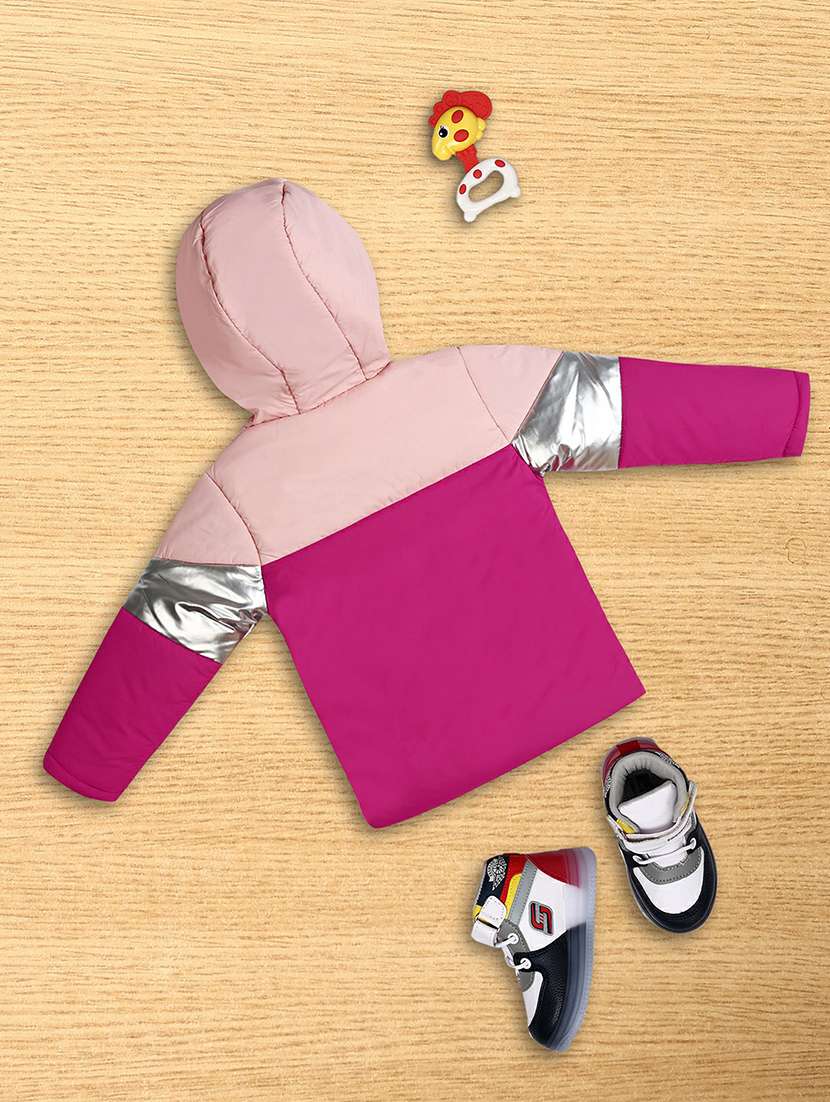 unisex pink full sleeve color block quilted hooded jacket - 20595893 -  Standard Image - 1