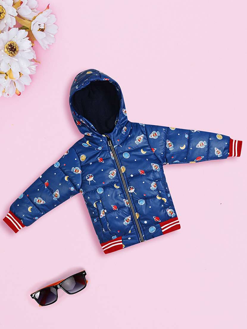 blue printed cotton quilted jacket