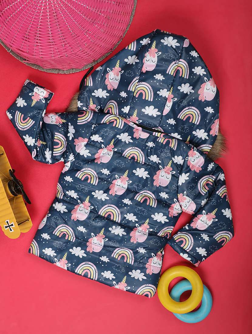 unisex blue printed  full sleeve quilted hooded jacket - 20595897 -  Standard Image - 1