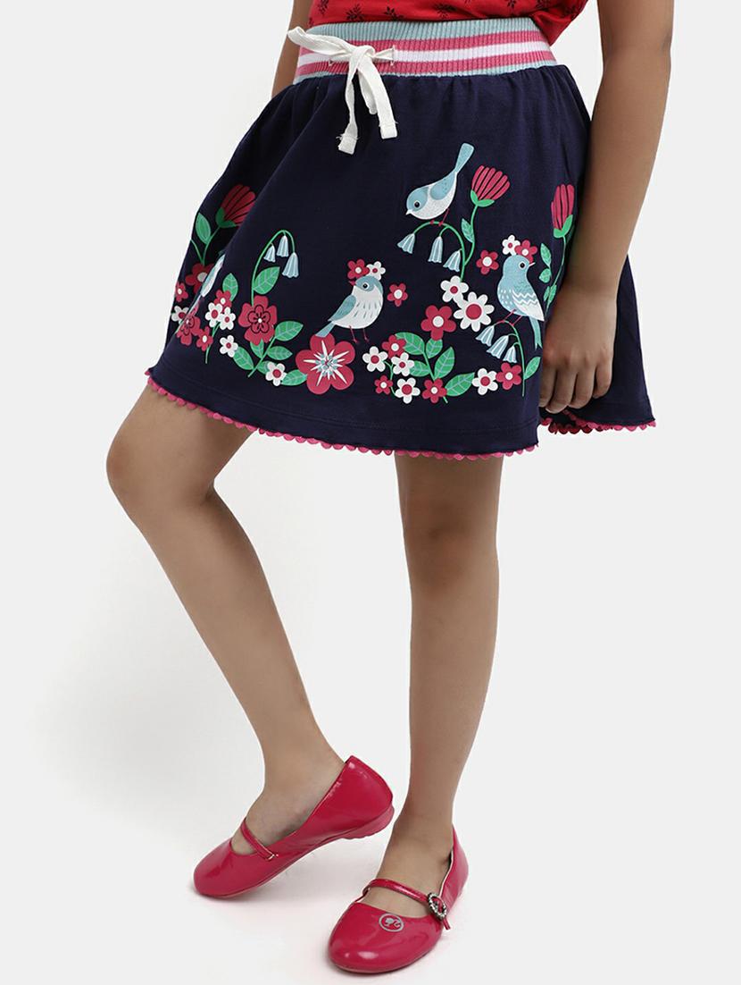 girls navy blue printed flared skirt - 20595942 - Standard Image - 1