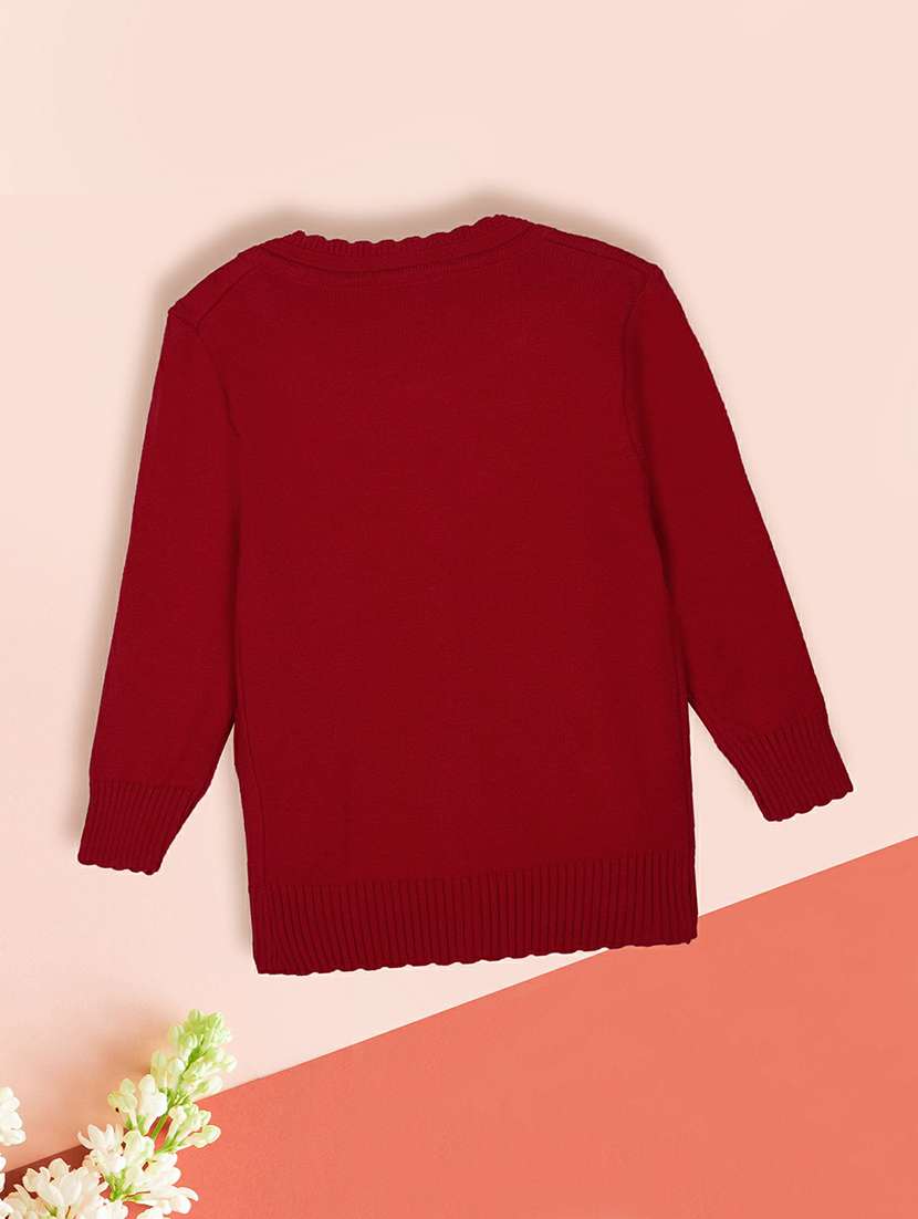 girls self design red cardigan - 20595959 -  Standard Image - 1