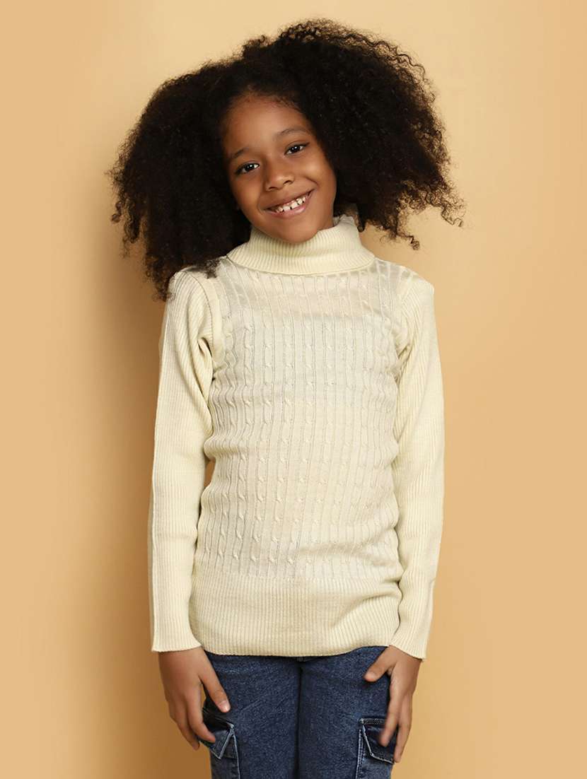 girls light yellow turtle neck sweater