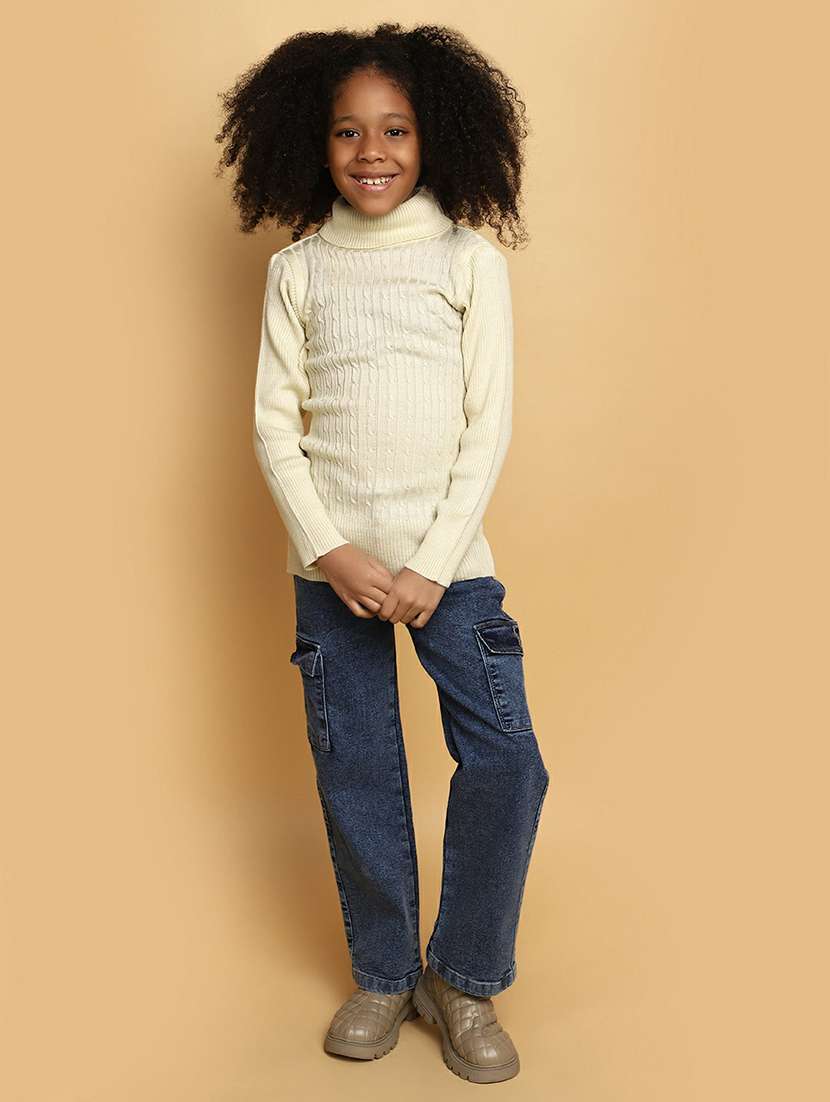 girls light yellow turtle neck sweater - 20595963 -  Standard Image - 4