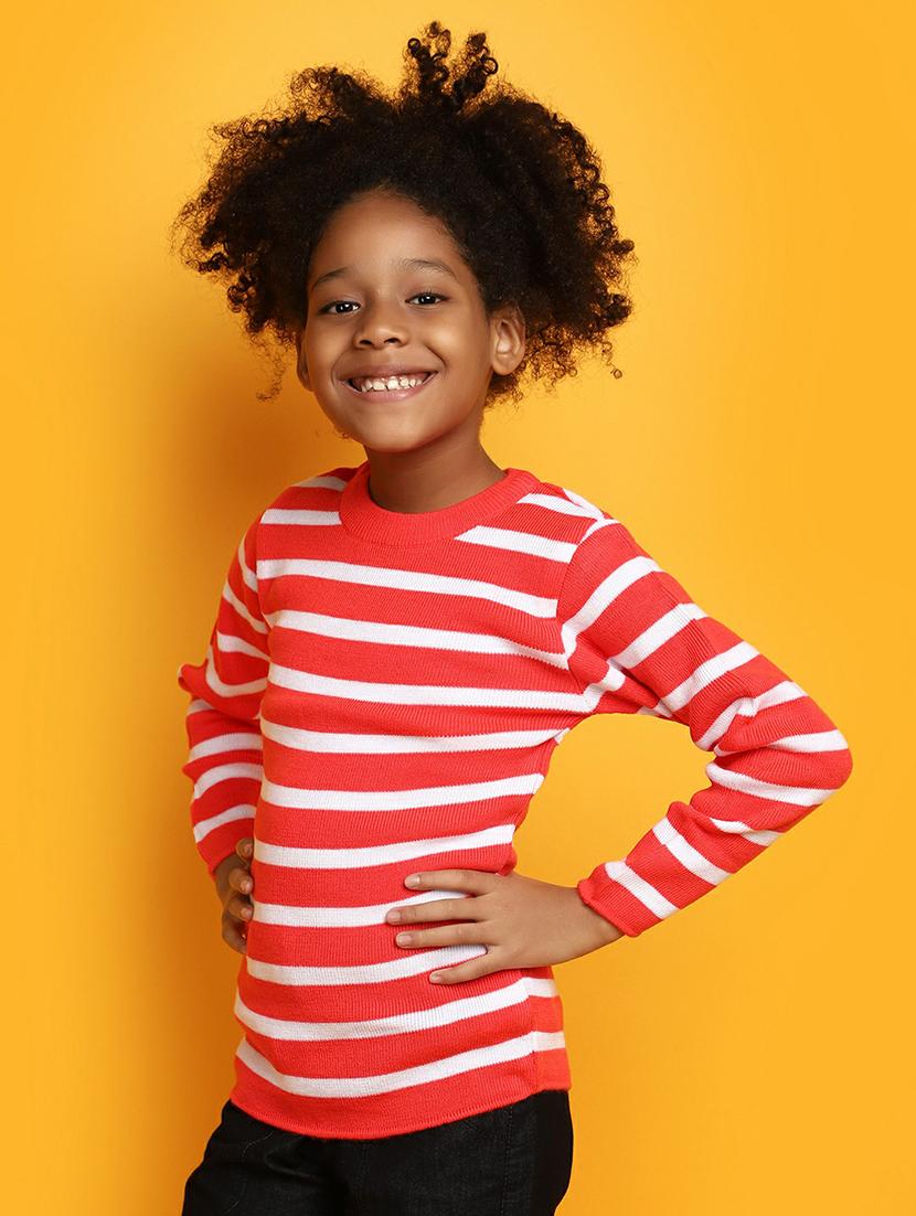 girls coral red & white striped sweater - 20595965 -  Standard Image - 1