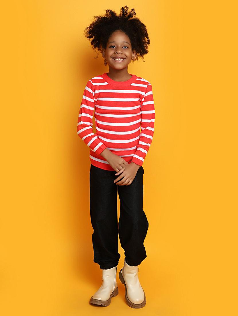 girls coral red & white striped sweater - 20595965 - Standard Image - 4