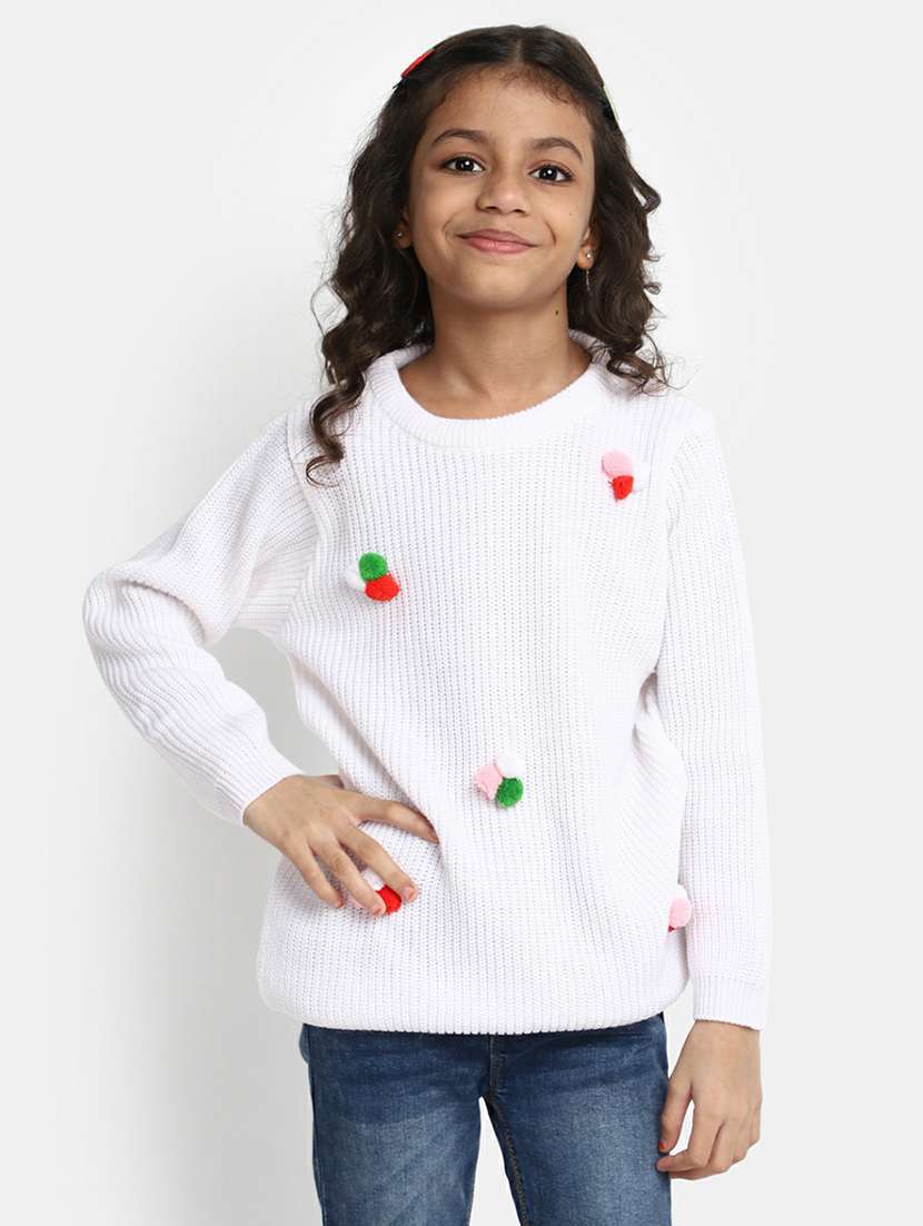 girls white applique detailed sweater
