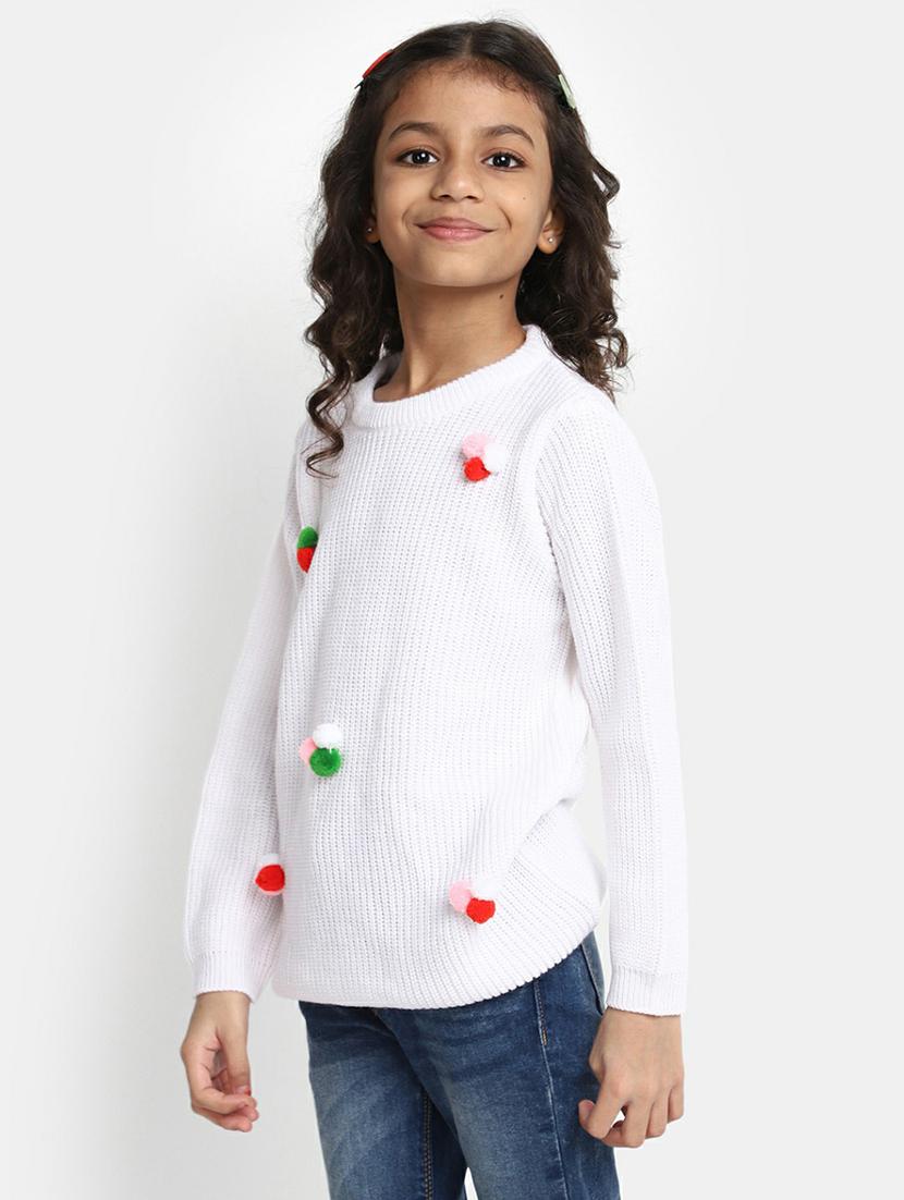 girls white applique detailed sweater - 20595970 - Standard Image - 1