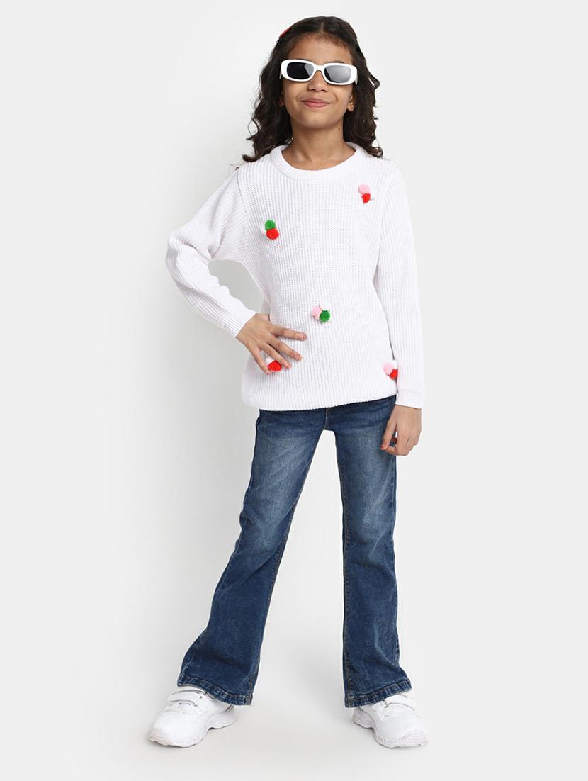 girls white applique detailed sweater - 20595970 - Standard Image - 4