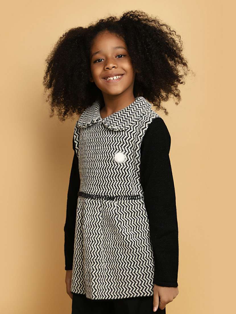 girls black self-designed full sleeve sweater  - 20595979 -  Standard Image - 1