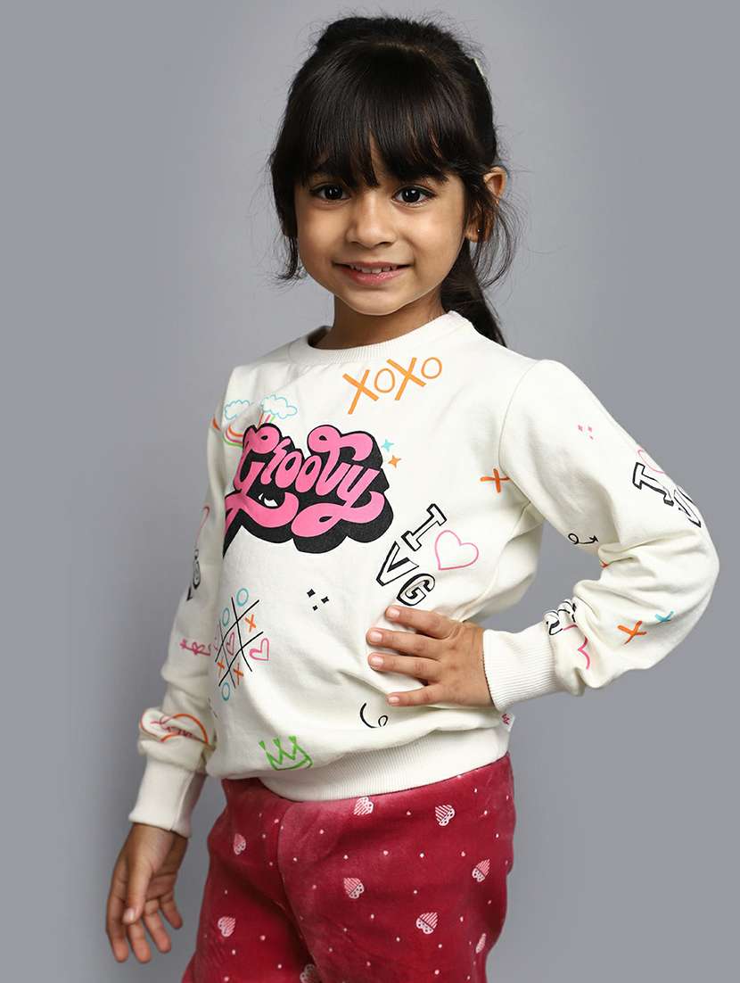girls off-white printed sweatshirt - 20596037 - Standard Image - 1