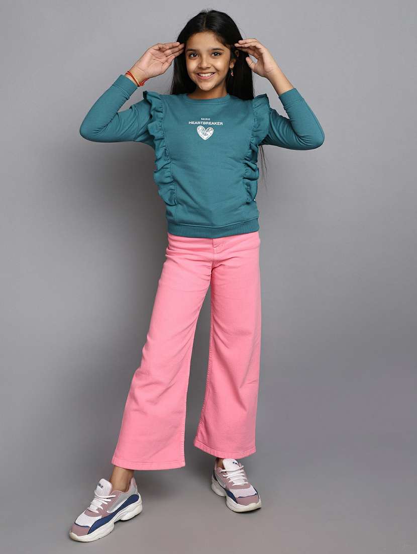 girls teal blue ruffled sweatshirt - 20596039 - Standard Image - 4