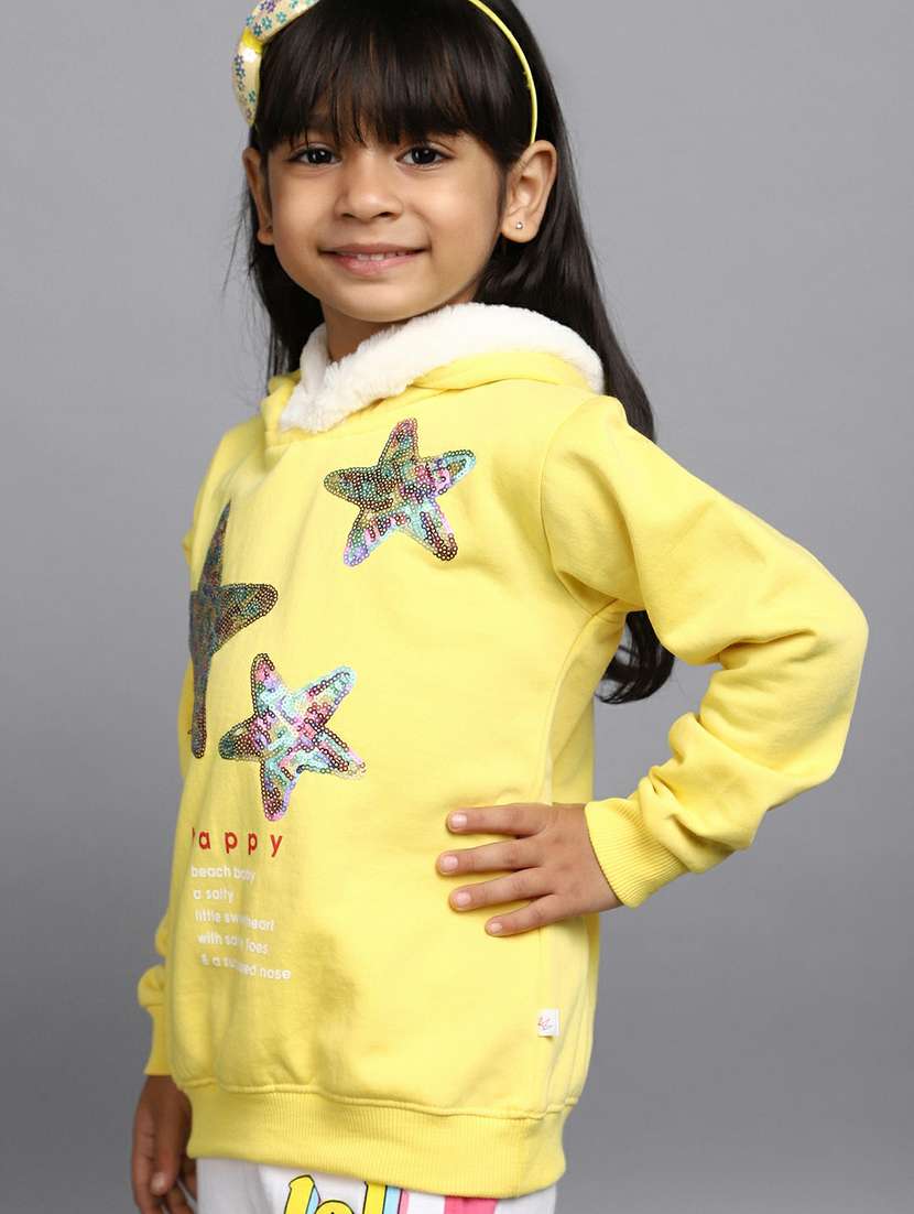 girls yellow sequined hooded sweatshirt - 20596054 -  Standard Image - 1