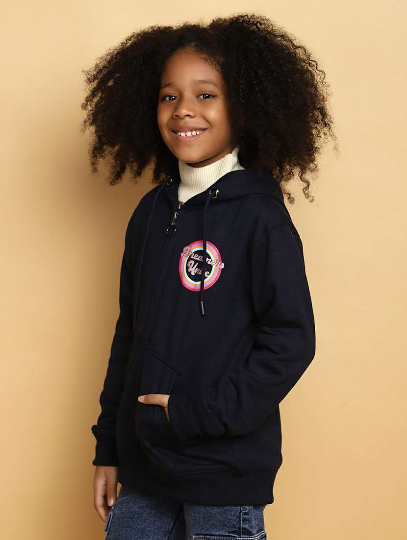 kids navy blue placement printed zipper sweatshirt - 20596070 -  Standard Image - 1