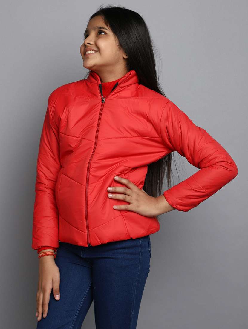 kids solid red detachable hooded jacket - 20596078 -  Standard Image - 1