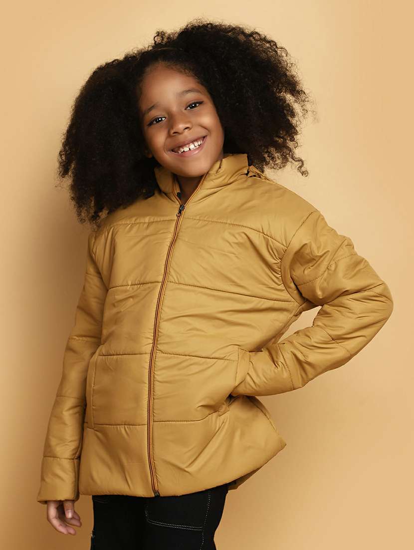 girls gold solid quilted jacket - 20596079 -  Standard Image - 1