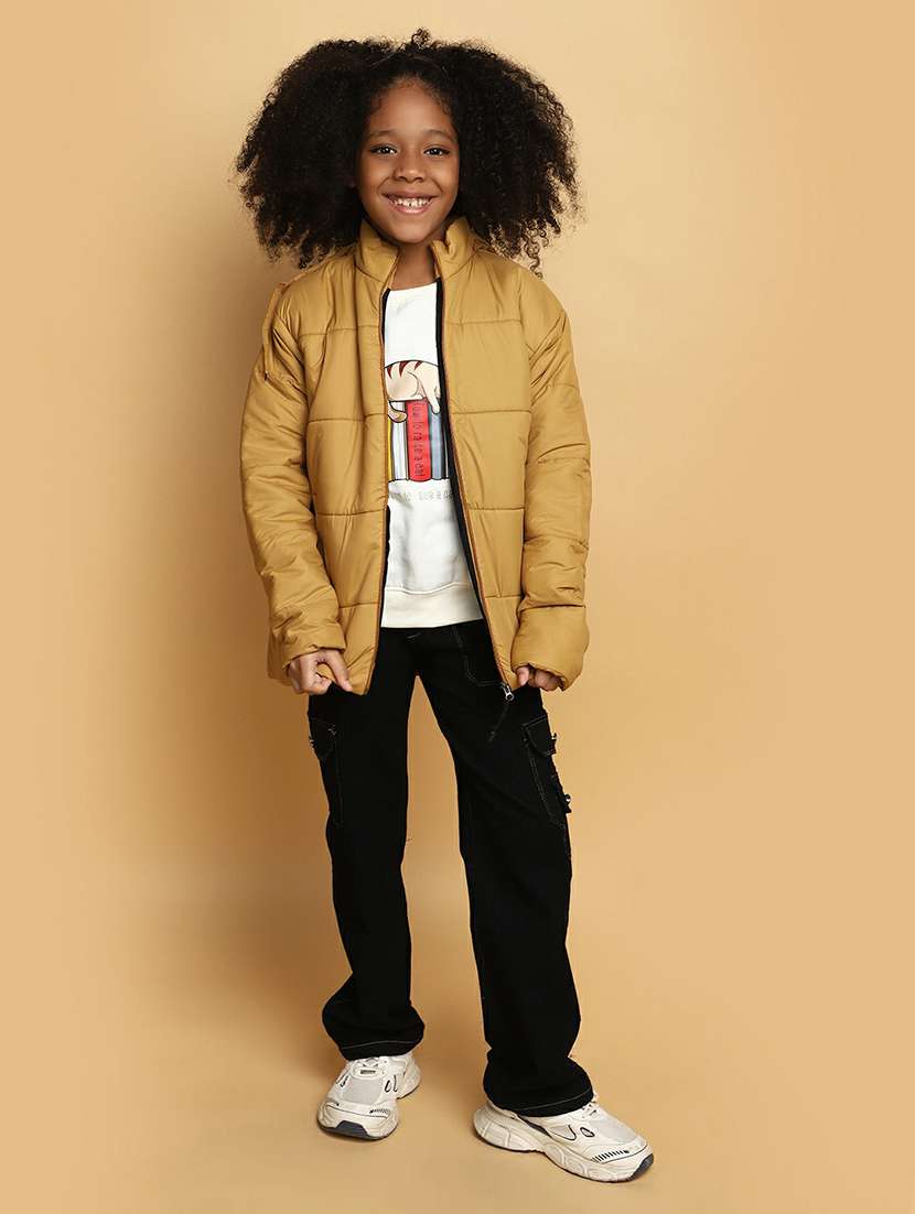 girls gold solid quilted jacket - 20596079 -  Standard Image - 4