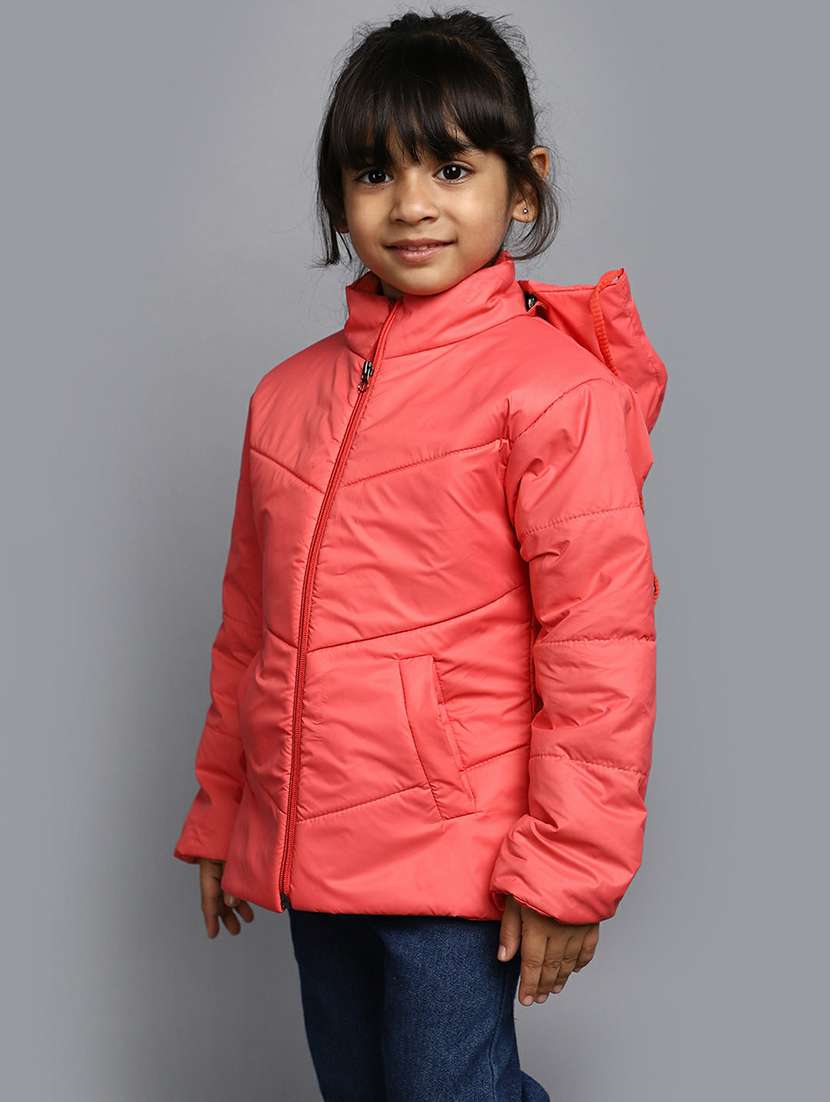 girls orange solid quilted jacket - 20596087 -  Standard Image - 1