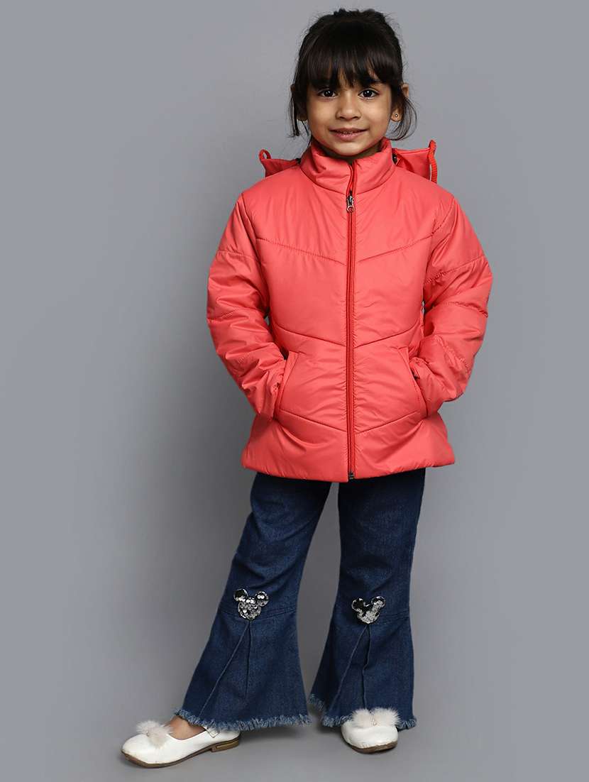 girls orange solid quilted jacket - 20596087 -  Standard Image - 4
