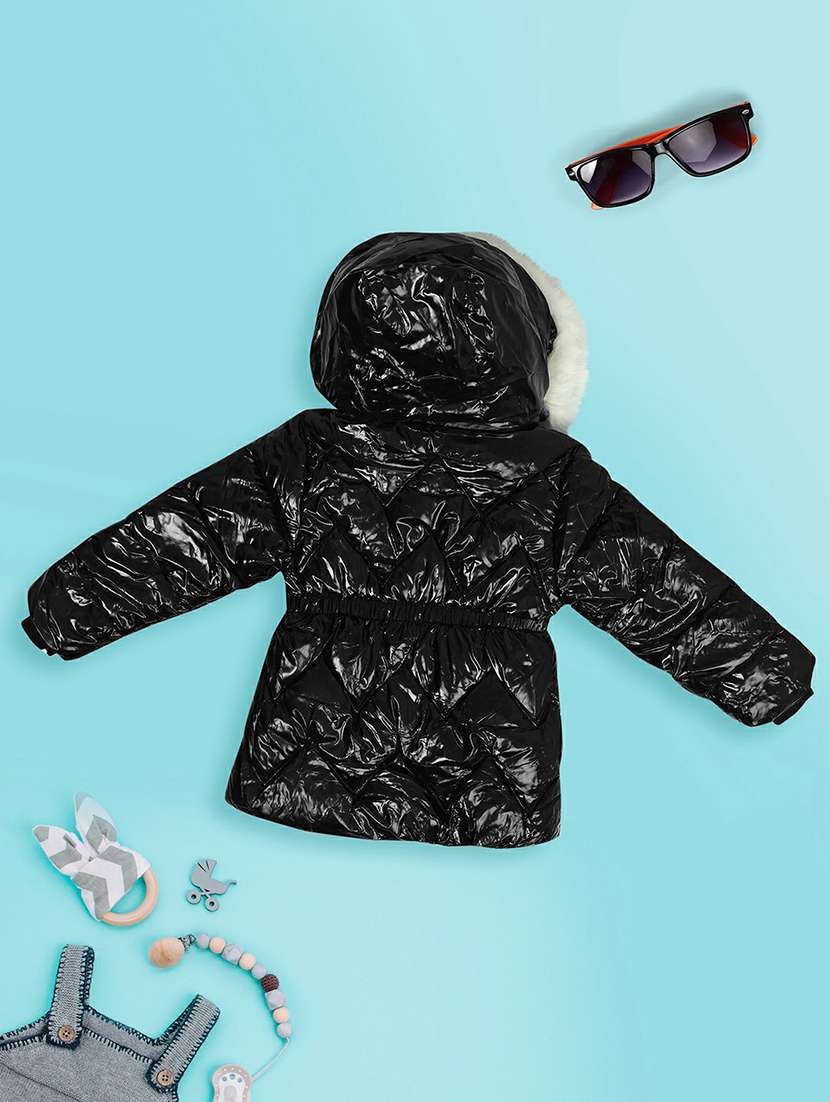 girls black solid quilted jacket - 20596095 -  Standard Image - 1