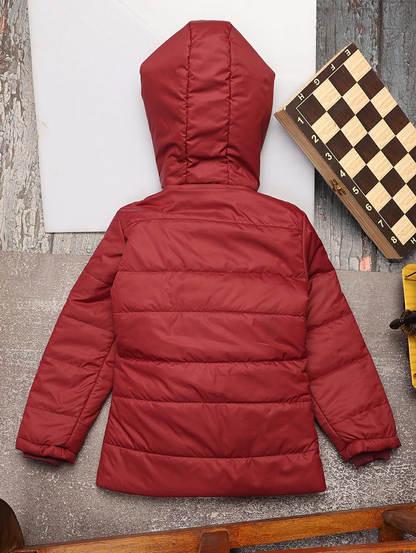 girls maroon solid quilted jacket - 20596101 - Standard Image - 1