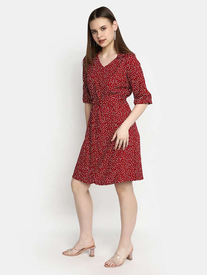 women maroon polka dots printed dress - 20596111 -  Standard Image - 1