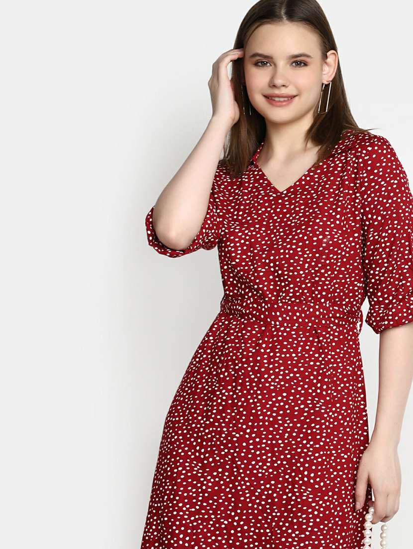 women maroon polka dots printed dress - 20596111 -  Standard Image - 4