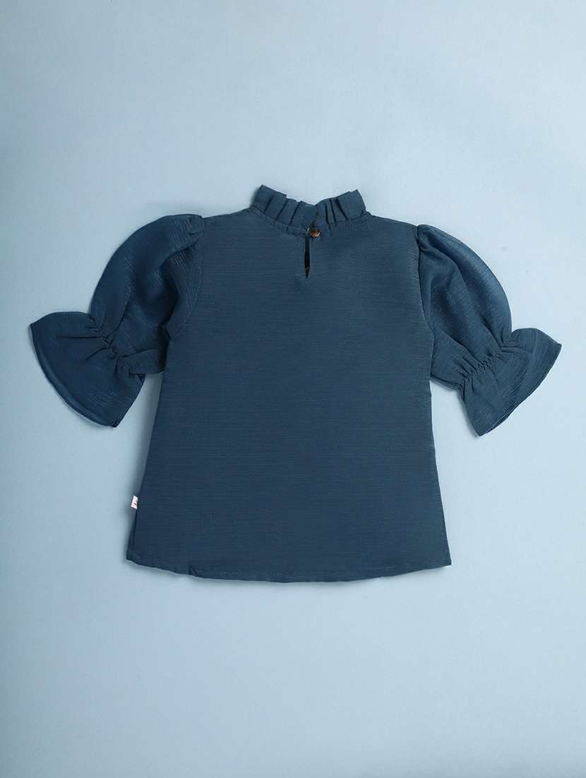 kids blue self design ruffle detailed top - 20596131 -  Standard Image - 1