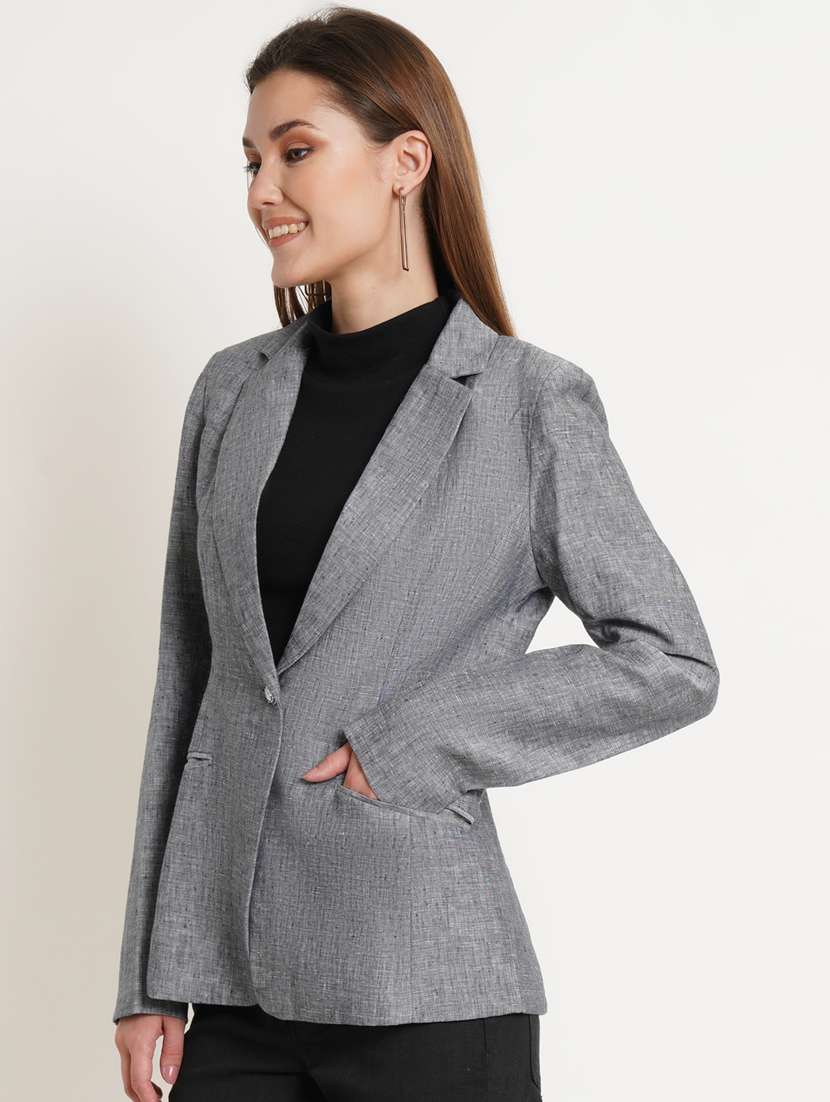 women grey solid formal blazer - 20596143 - Standard Image - 1