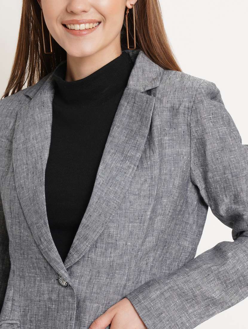 women grey solid formal blazer - 20596143 - Standard Image - 4