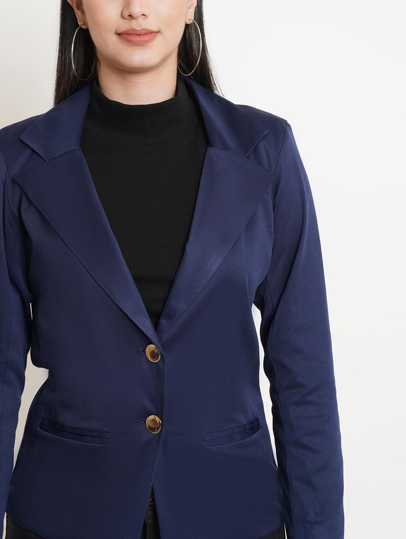 navy blue solid formal blazer - 20596144 - Standard Image - 4