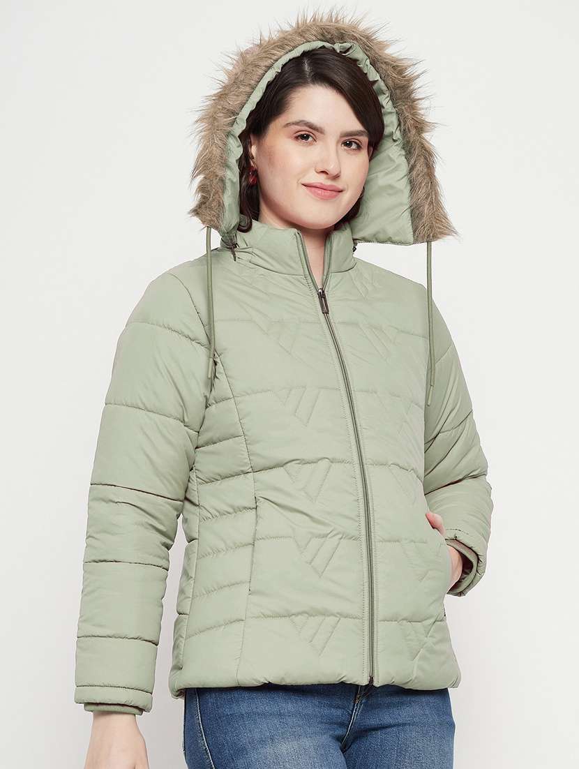 women sea green solid quilted jacket - 20596159 -  Standard Image - 1