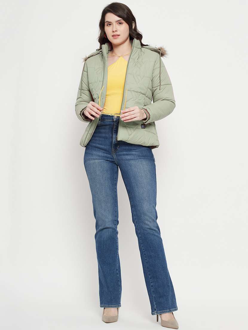 women sea green solid quilted jacket - 20596159 -  Standard Image - 4